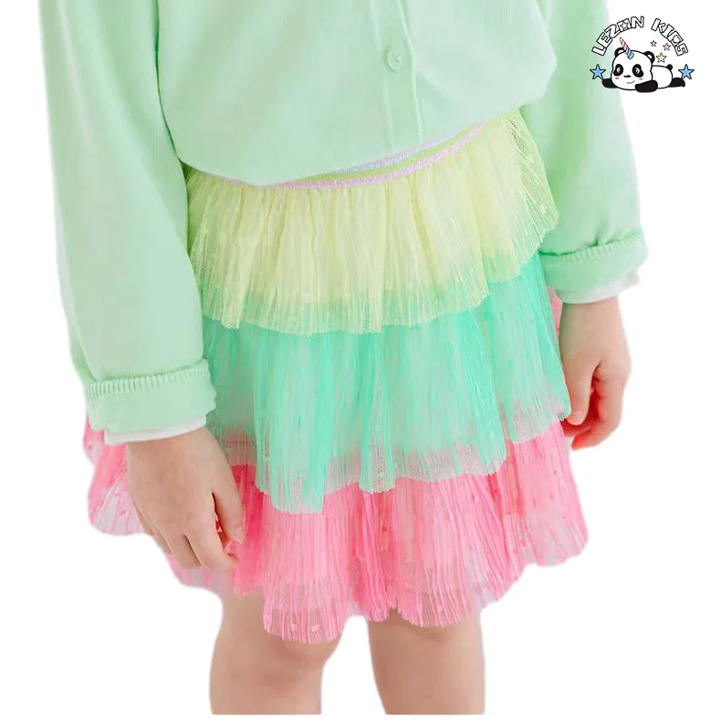 LEZONKIDS - Atacado de Novo Produto saia mini tutu de tule macio colorido personalizado de três camadas para meninas crianças